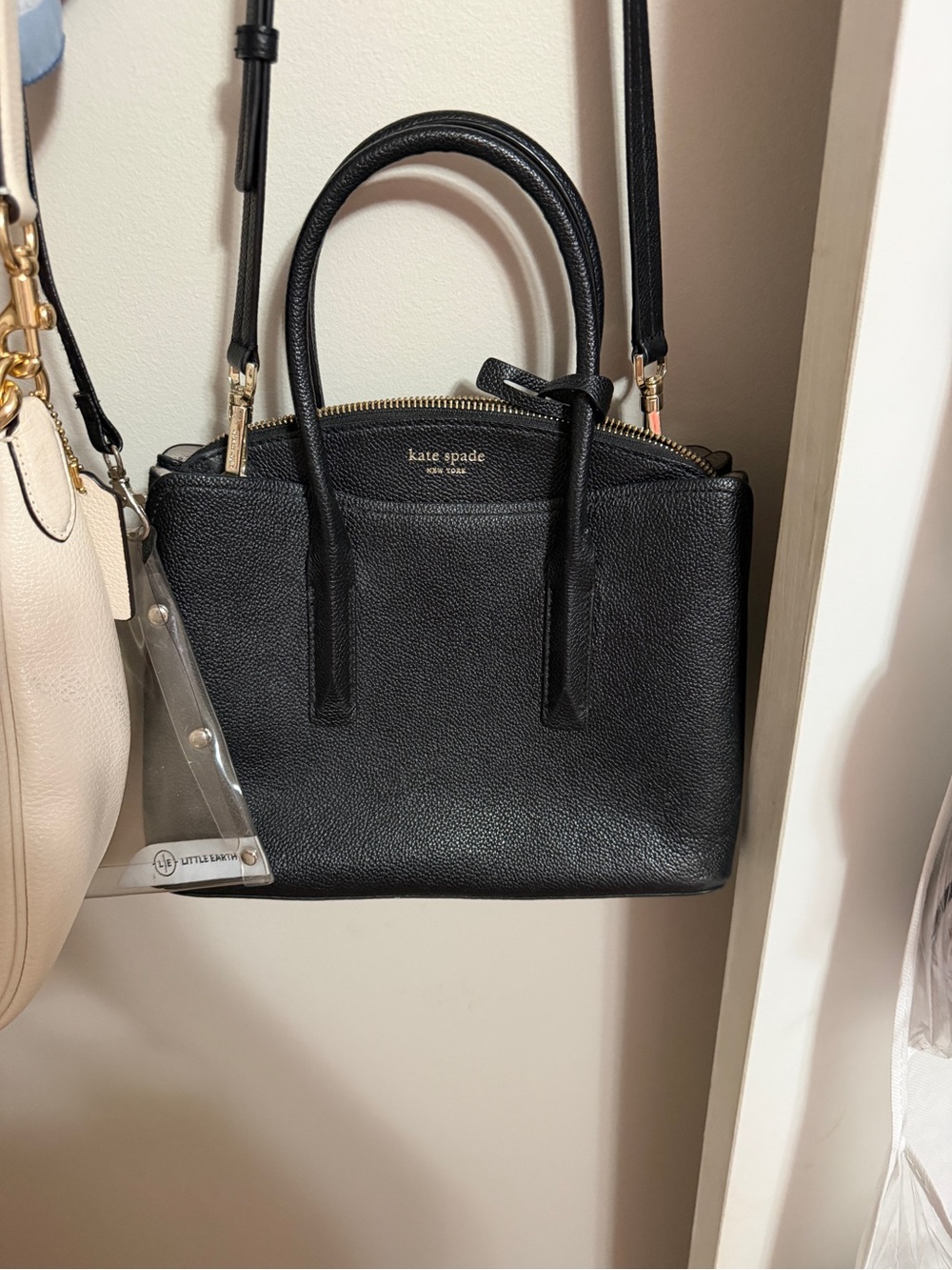 kate spade Black Pebbled Leather Small Satchel with Gold Hardware